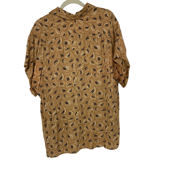 EVAN PICONE GOLDEN BROWN WITH WHITE & BLACK PINNATE LEAF DESIGN TOP SIZE 14 - Picture 2 of 3